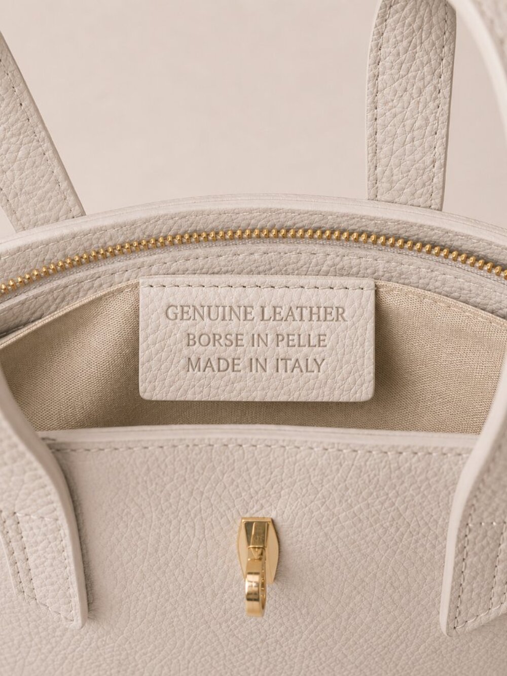 Beige Italian Leather Crossbody Top Handle Bag, Pebbled Leather Purse - Picture 4 of 16